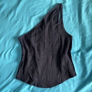 Black Asymmetrical Ribbed Women's Top